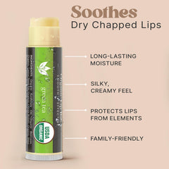 Beauty by Earth lip balm tube close-up highlights smooth, moisturizing texture.