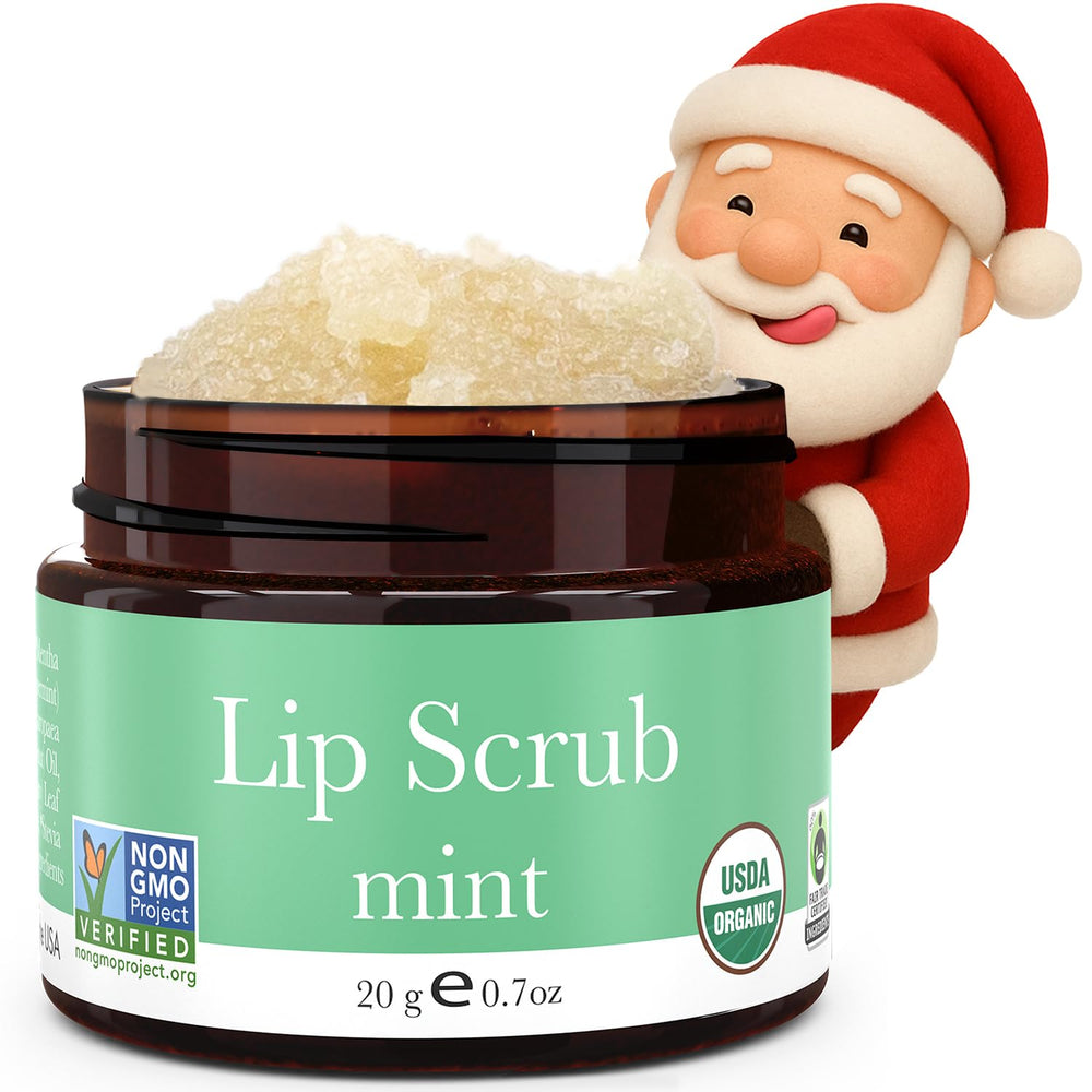 Beauty by Earth lip scrub mint tube demonstrates gentle exfoliation for smooth, hydrated lips.