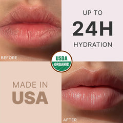 Beauty by Earth peppermint lip balm natural ingredients closeup, highlighting organic beeswax and vitamin E.