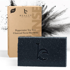 Beauty by Earth peppermint tea tree charcoal bar soap front view for refreshing cleanse