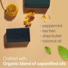 Beauty by Earth charcoal bar texture close-up with unrefined shea butter for hydration