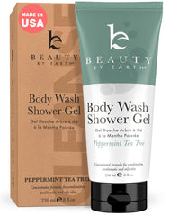 Beauty by Earth peppermint-tea-tree-shower-gel-bottle: refreshing USA-made cleanse for sensitive skin