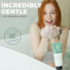 Beauty by Earth peppermint-tea-tree-shower-gel-lather-hand: creamy mint lather for quick cleansing