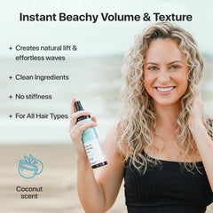 Beauty by Earth Sea Salt Spray close-up showing natural waves and bounce.