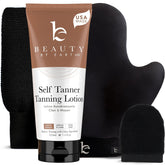 Beauty by Earth self-tanner bottle offers a natural glow with organic ingredients.