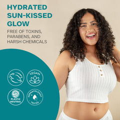 Beauty by Earth self-tanner foam dries fast, reducing transfer.
