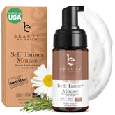 Beauty by Earth self-tanner mousse USA-made label signaling clean ingredients for safe sunless tanning.