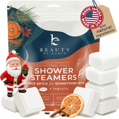 Beauty by Earth orange-fir shower steamer close-up for fall aromatherapy.