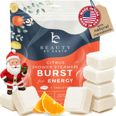 Beauty by Earth shower steamers packaging highlights citrus aromatherapy benefits.
