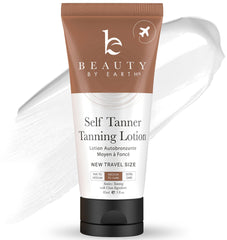 Beauty by Earth tanning lotion travel-size bottle front for on-the-go sunless glow