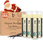 Beauty by Earth USDA Organic Lip Balm tube front with vanilla flavor for daily moisture.