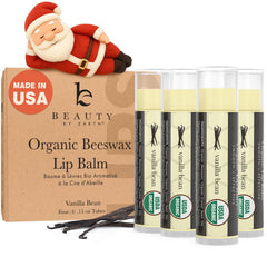 Beauty by Earth USDA Organic Lip Balm tube front with vanilla flavor for daily moisture.