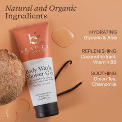 Beauty by Earth Vanilla Coconut Shower Gel pour shows rich lather for daily cleansing