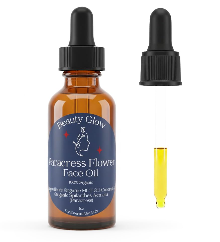 Beauty Glow paracress oil bottle—lightweight hydration for all skin types.