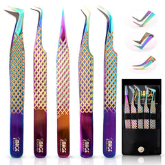 Beauty Insight 90-degree volume tweezers for precise lash fan placement with rainbow coating