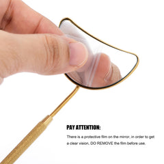Beauty Junko Pro long-handle lash mirror gives a comfortable grip for steady inspections.
