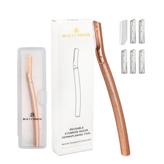 Beauty Power eyebrow razor with rose-gold case for quick on-the-go grooming.