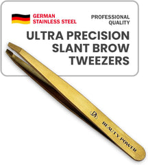 Beauty Power Ultra-Precision Slant Tweezers closeup shows precise grip for fine hairs.