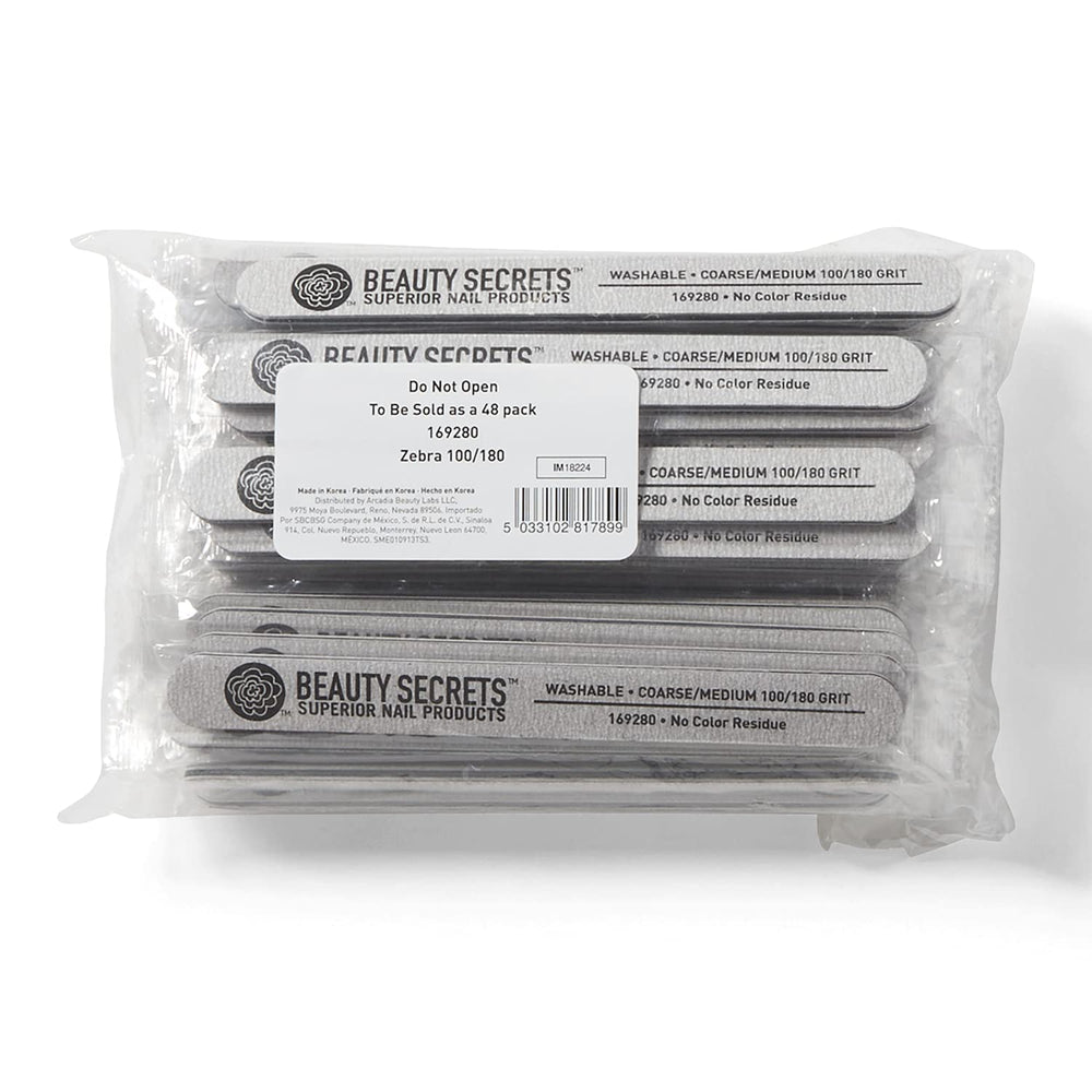 Beauty Secrets Zebra Cushion Nail File: dual grit for acrylic nails and tips, smooth shaping