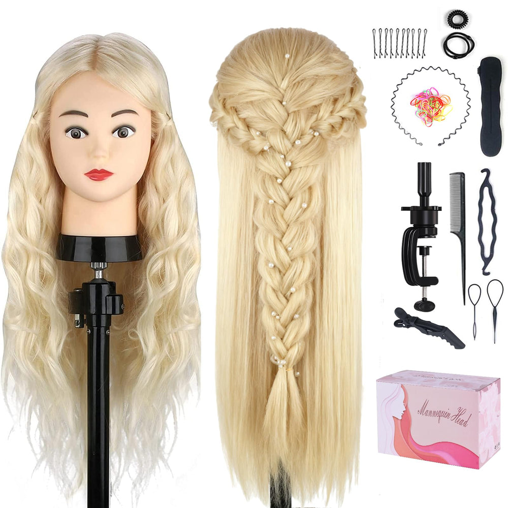 Beauty Star mannequin head with 80% real hair for authentic styling practice.