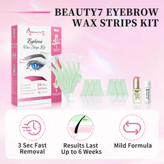 Beauty7 eyebrow wax strips closeup highlights natural beeswax formula for smoother results.