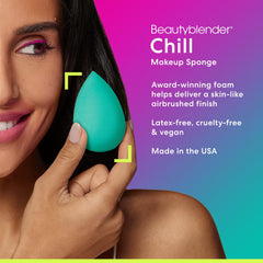 Beautyblender Chill contoured-tip supports precise blending around eyes and nose.