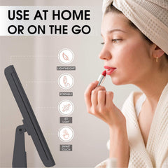 Beautyworks portable makeup mirror powered by USB or batteries for on-the-go use