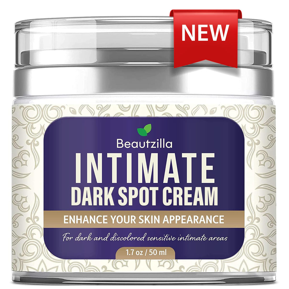 Beautzilla Intimate Area Dark Spot Corrector bottle front highlights daily moisture for intimate skin.