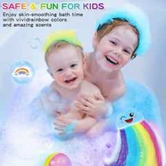 Beauwell Rainbow Bath Bombs colorfully bubble for a kid-friendly spa moment.