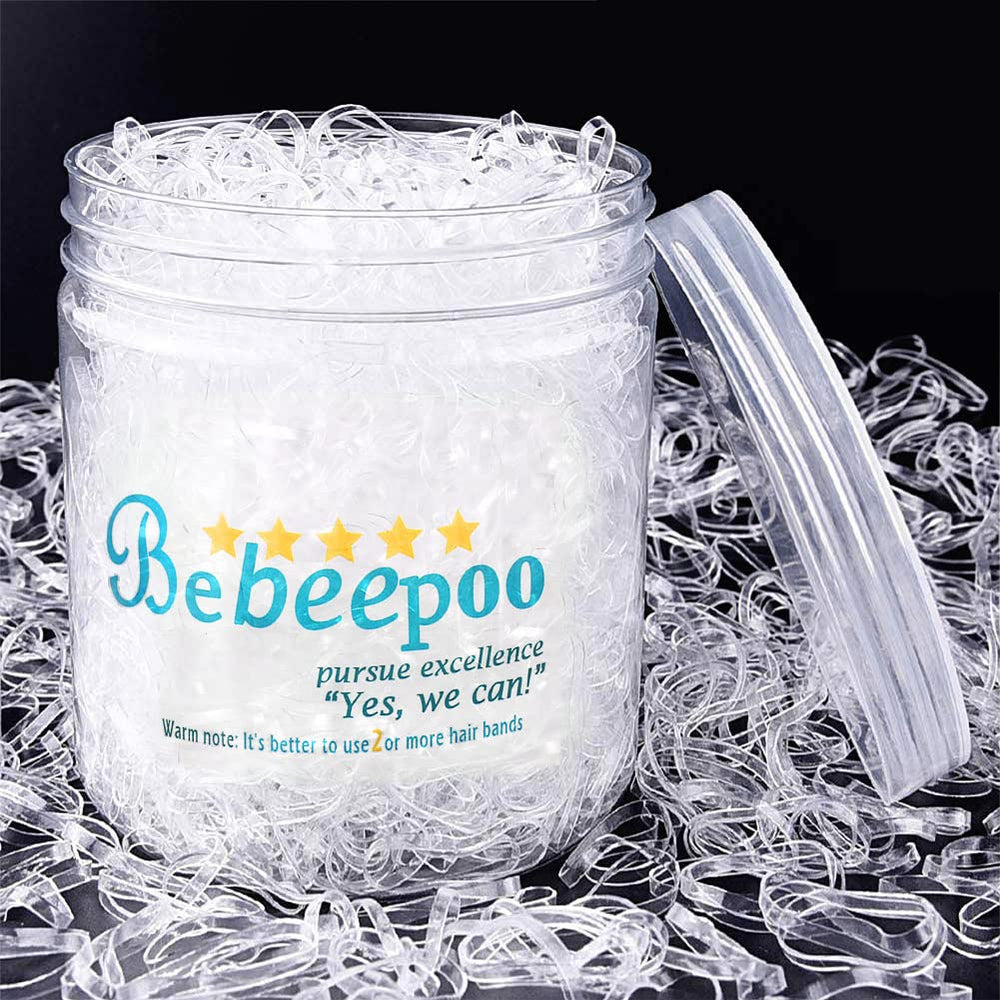 Gomas elásticas BEBEEPOO transparentes para peinados rápidos y duraderos.