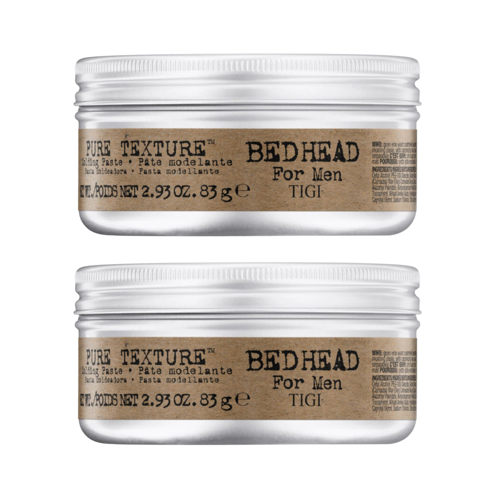 Bed Head Pure Texture Molding Paste jar shows matte texture and versatility for styling.