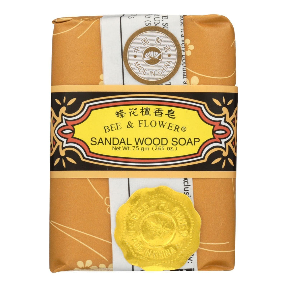 Bee & Flower Chinese Sandalwood Soap bar closeup for soothing cleansing and aromatic notes