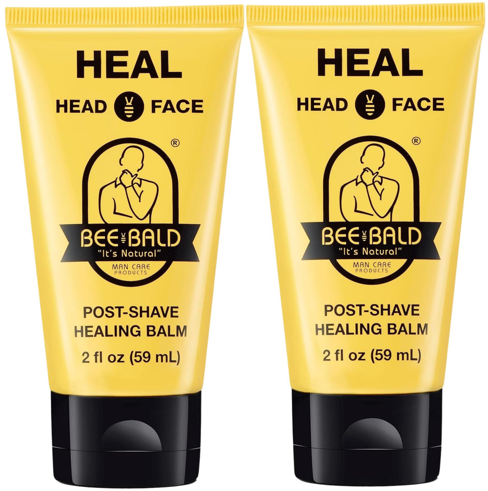 Bee Bald Heal aftershave pack shot highlighting post-shave relief for irritated skin.