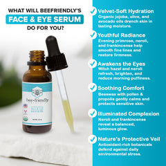 BeeFriendly organic ingredients close-up highlights antioxidant-rich protection for skin.