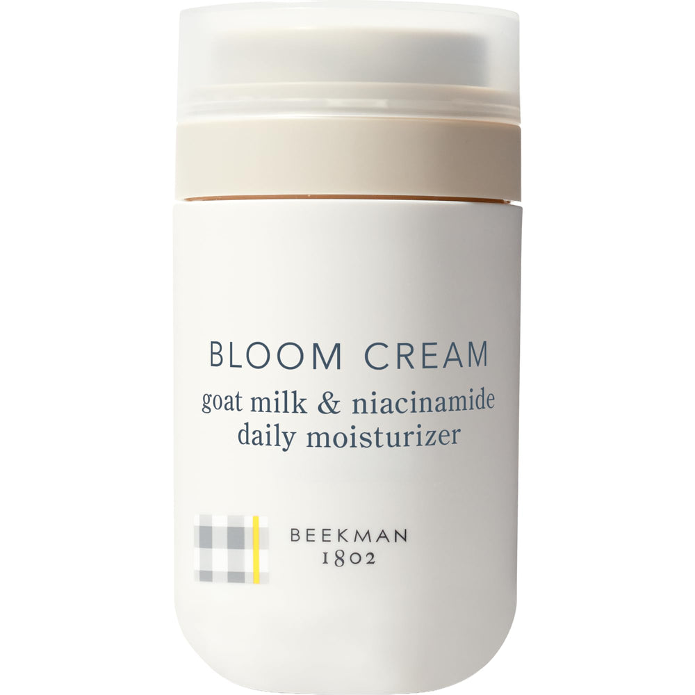 Beekman 1802 Bloom Cream bottle close-up for lightweight hydration