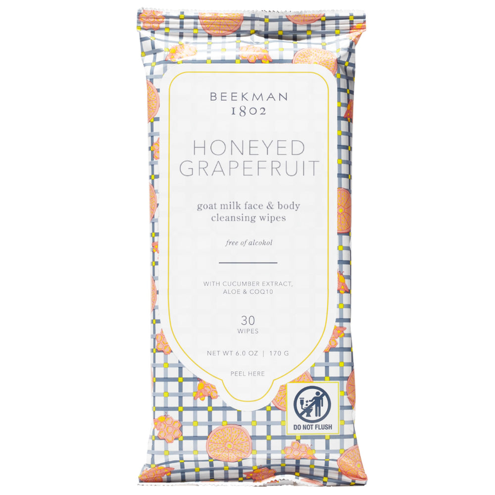 Beekman 1802 Honeyed Grapefruit face wipes pack for on-the-go cleansing