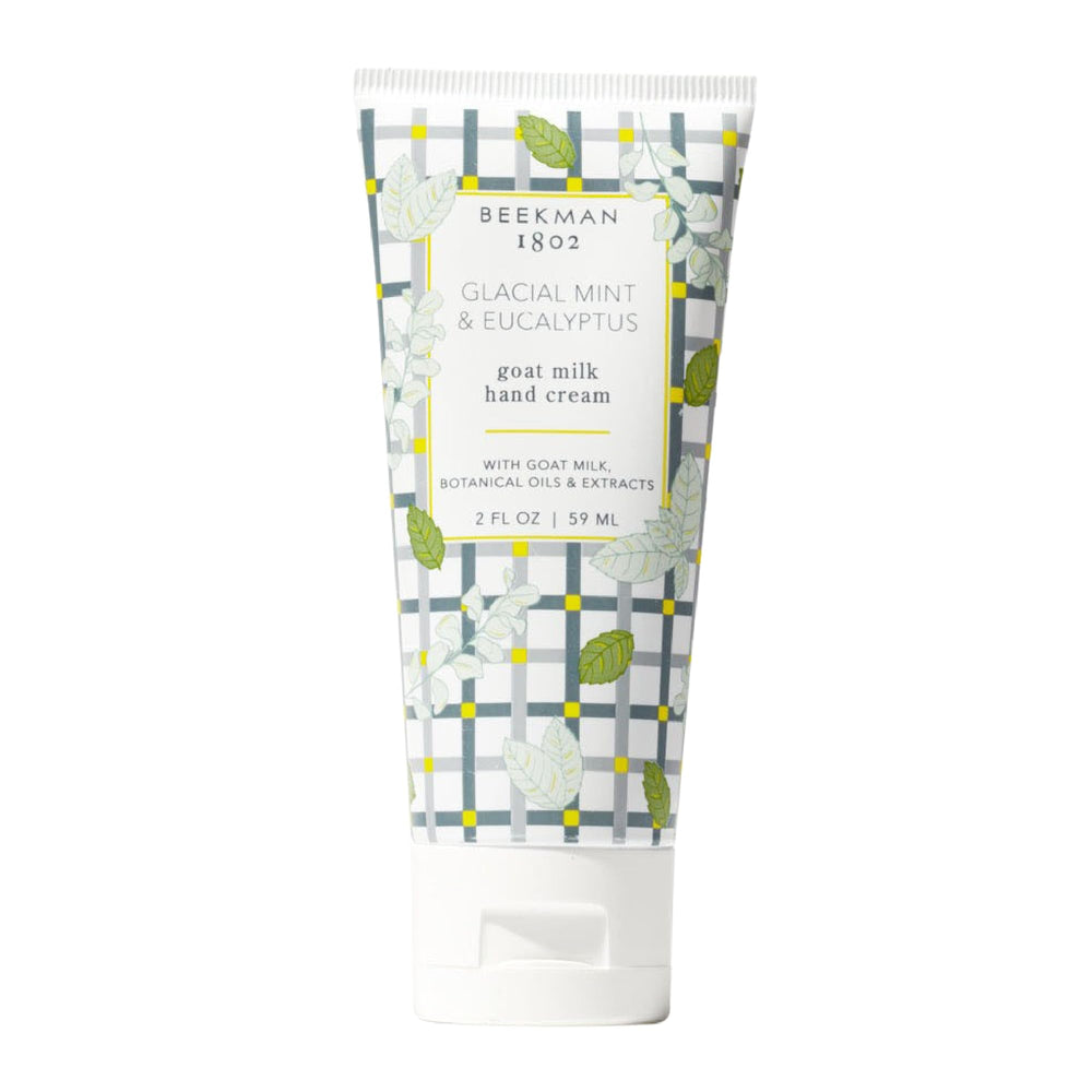 Beekman 1802 Glacial Mint Eucalyptus hand cream in 2oz jar for instant hydration.