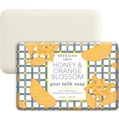 Beekman 1802 goat milk soap bar honey orange blossom wrap promotes gentle cleansing for sensitive skin.