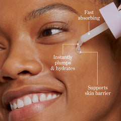 Beekman 1802 Milk Drops Serum texture swatch highlights lightweight, fast-absorbing formula.