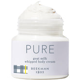 Beekman 1802 whipped body butter jar closeup shows rich, hydrating formula