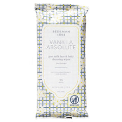 Beekman 1802 Face Wipes Vanilla Absolute pack shot for convenient cleansing on the go.