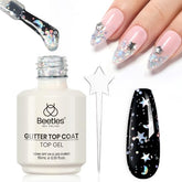 Beetles 2 In 1 Silver Glitter Top Coat bottle with radiant no-wipe shine