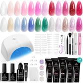 Beetles 24 colors poly extension gel nail kit at home manicure setup for DIY color perfection.