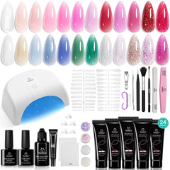 Beetles 24 colors poly extension gel nail kit at home manicure setup for DIY color perfection.