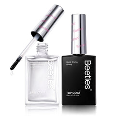 Beetles Gel Polish 2Pcs base and top coat set closeup showing clear gloss.