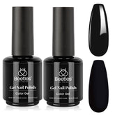 Beetles Black Winter Gel Polish 2Pcs pack shows two glossy black bottles for long wear.