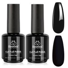 Beetles Black Winter Gel Polish 2Pcs pack shows two glossy black bottles for long wear.