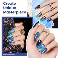 Beetles Blue Cat Eye Polish closeup highlights holographic glitter effect