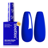 Beetles Blue Gel Nail Polish Noble Night bottle showcasing rich royal blue shade for DIY nails