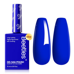 Beetles Blue Gel Nail Polish Noble Night bottle showcasing rich royal blue shade for DIY nails